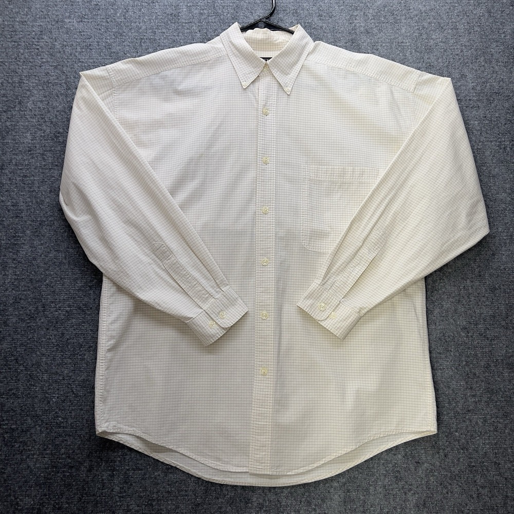 Perry‎ Ellis Mens Dress Shirt 16.5 32/33 Cream Micro Check Long Sleeve Cotton